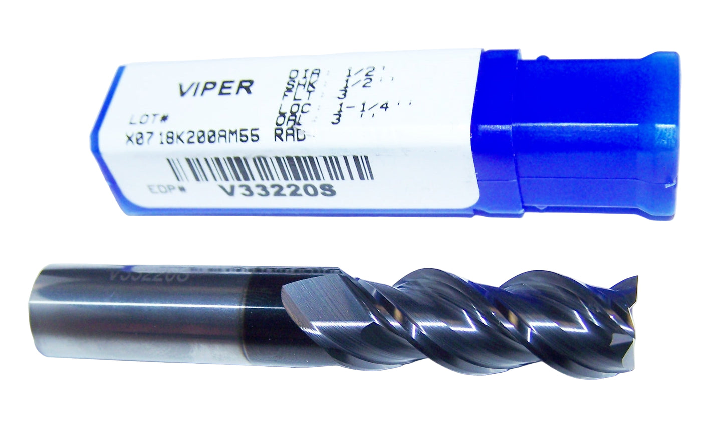 V33220S Destiny Tool 1/2" Carbide 3 Flute End Mill Viper for Aluminum Stealth Coated .500" Diameter 1.25" Flute 3.0" OAL .500" Shank