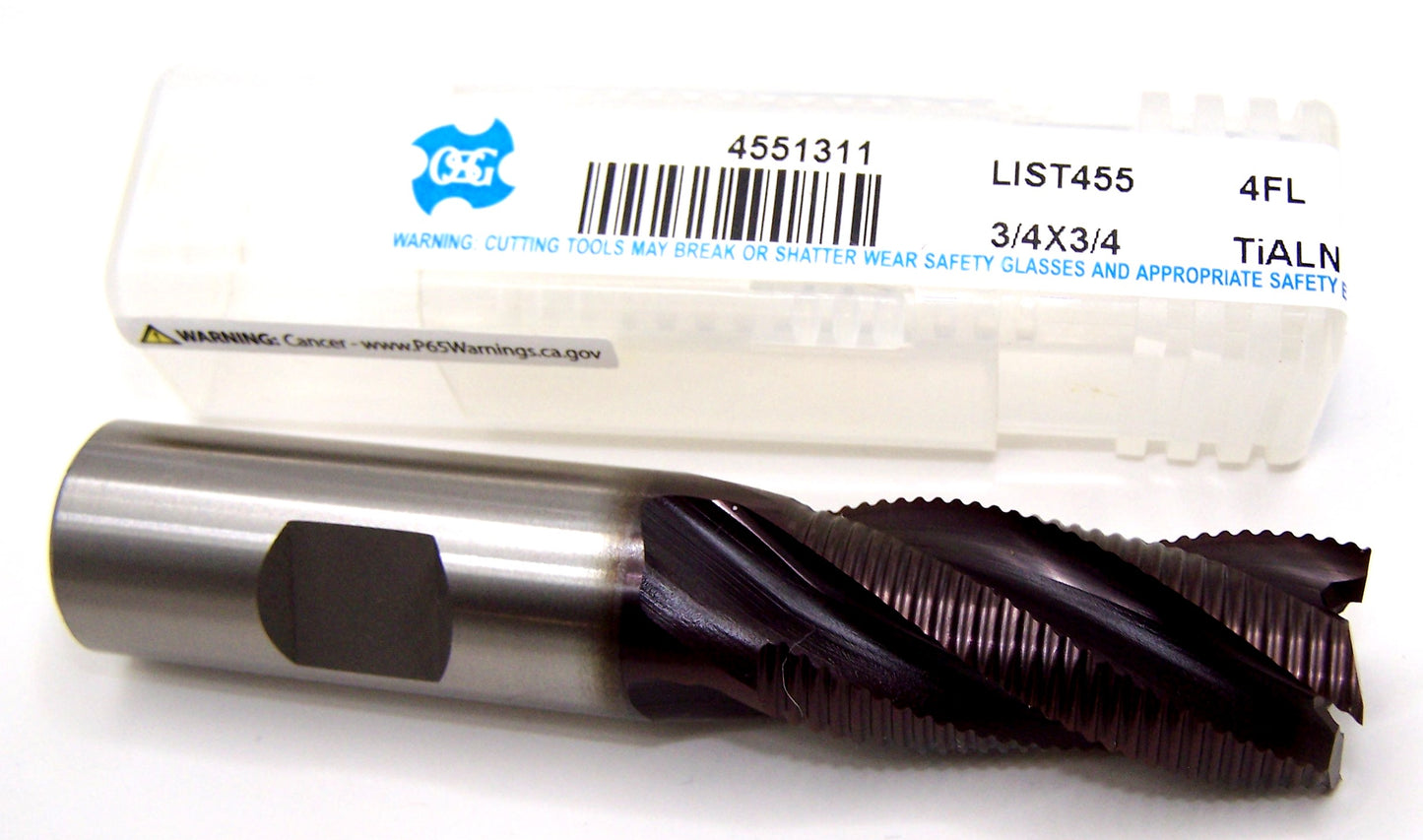 4551311 OSG 3/4" Cobalt-HSS 4 Flute Roughing End Mill SQ TiAlN .750" Diameter 1.625" Flute  3.875" Length 0.750" Shank