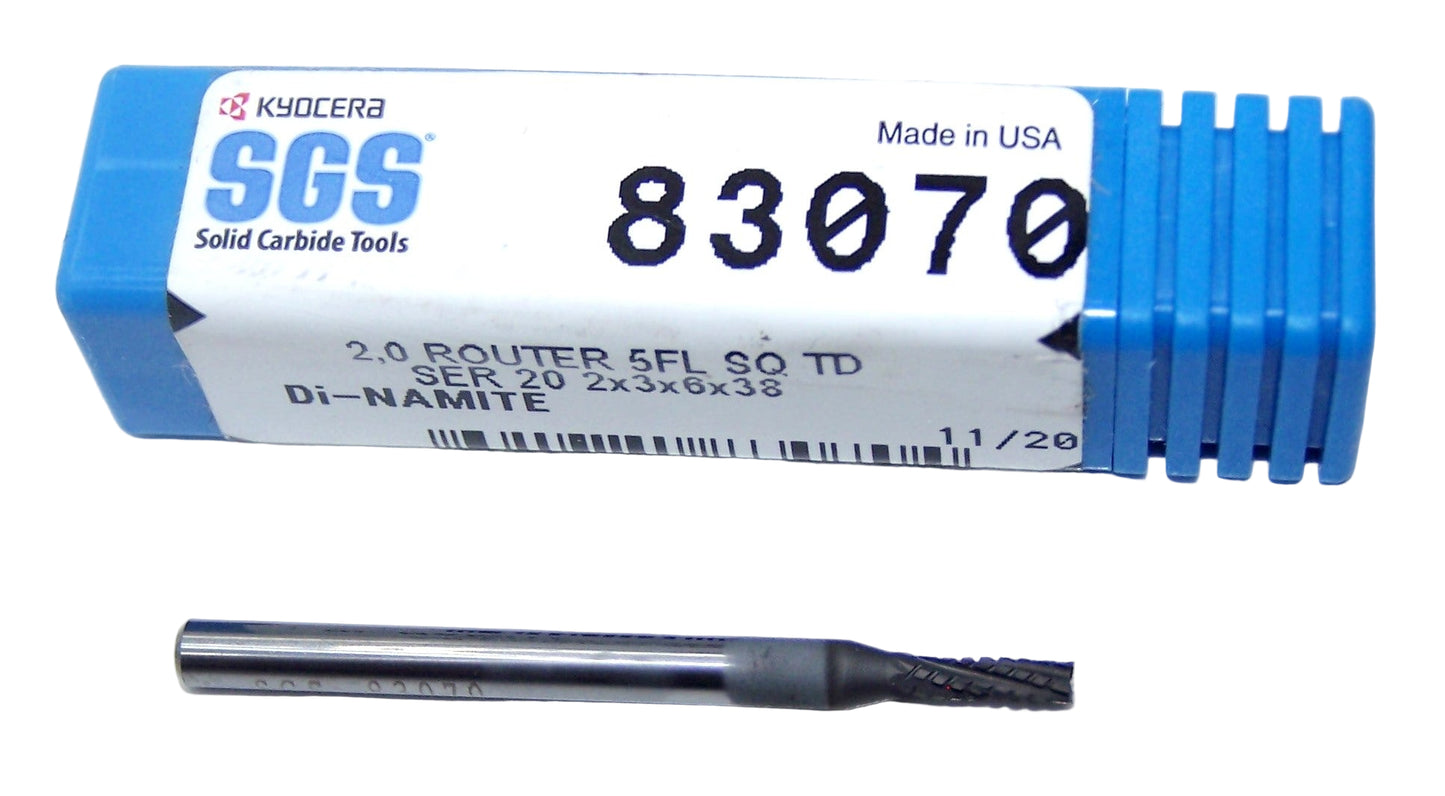 83070 Kyocera SGS 2.00mm Carbide CFRP 5 Flute Router Square End Diamond Coated 0.0787" Diameter .2362" Flute 1.50" Length 0.1181" Shank