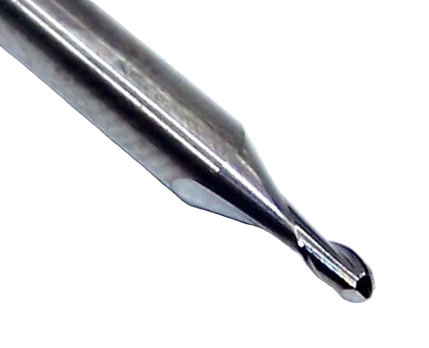 01909 Kyocera SGS 1.40mm Carbide 2 Flute Ball End Mill Bright .0551" Diameter .0827" Flute 1.50" Length .1181" Shank