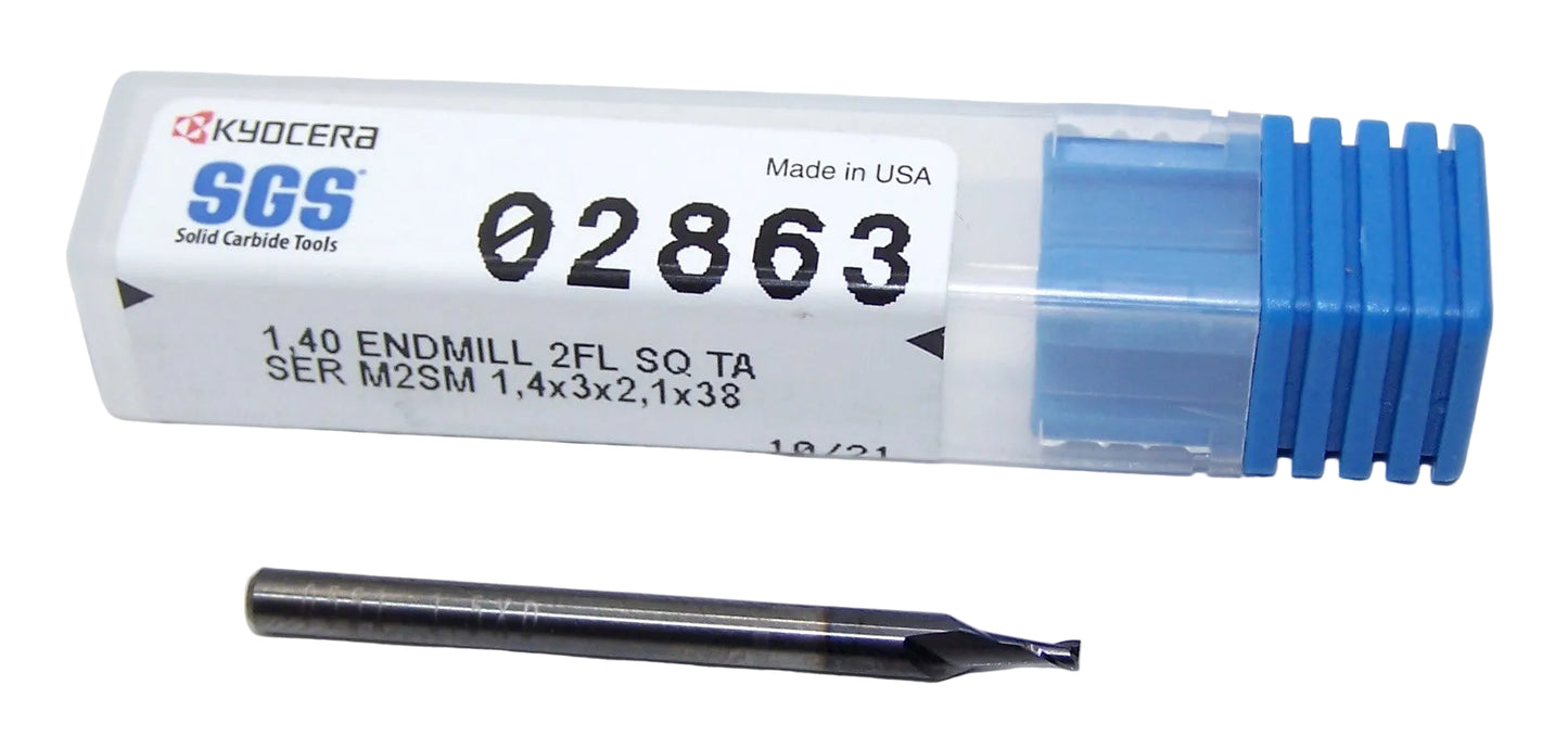 02863 Kyocera SGS 1.40mm Carbide Micro End Mill AlTiN Coated .0551" Diameter .0827" Flute 1.50" Length .1181" Shank
