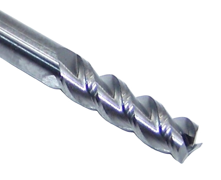 03030 Helical Solutions 1/8" Carbide 3 Flute End Mill 45° Helix for Aluminum Square  .125" Diameter .375" Flute 2.0" Length .125" Shank H45AL-SR-30125