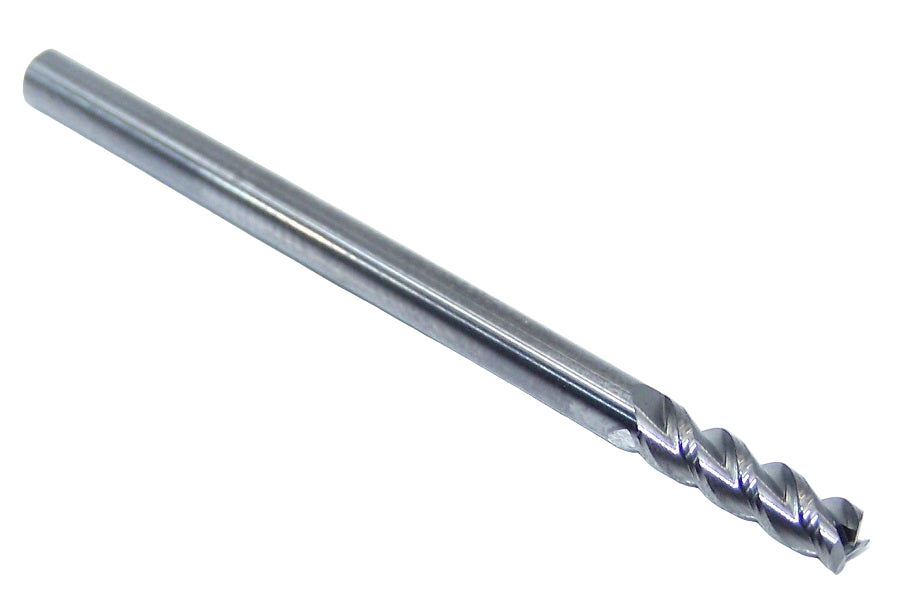 03030 Helical Solutions 1/8" Carbide 3 Flute End Mill 45° Helix for Aluminum Square  .125" Diameter .375" Flute 2.0" Length .125" Shank H45AL-SR-30125