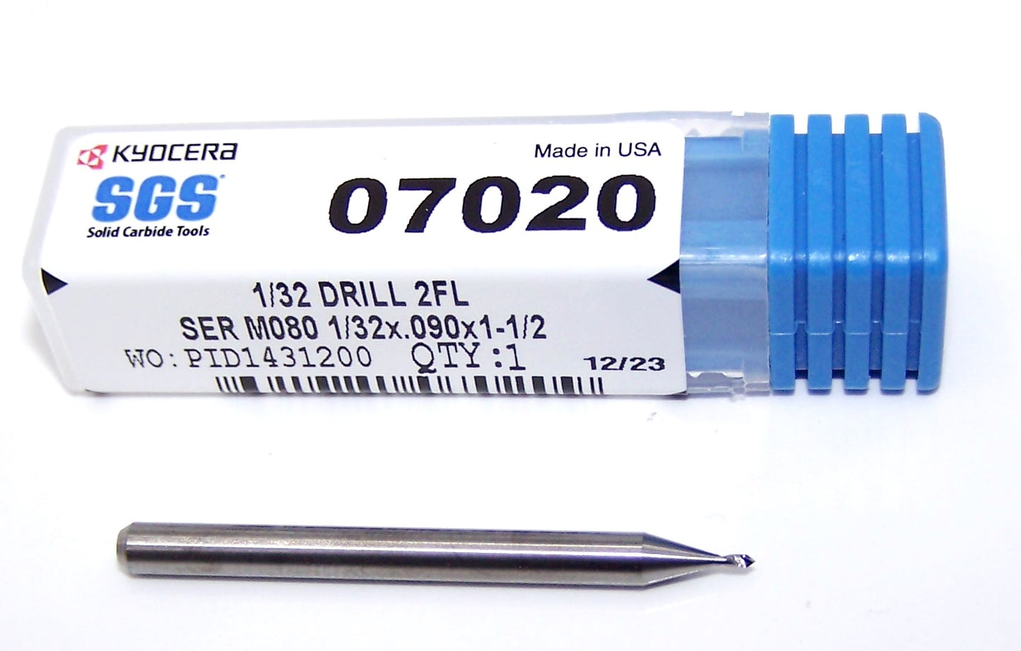 07020 Kyocera SGS 1/32" Carbide Spot Drill 2 FLUTE 0.0312" Diameter .090" Flute 1.50" Length .125" Shank 90° Point