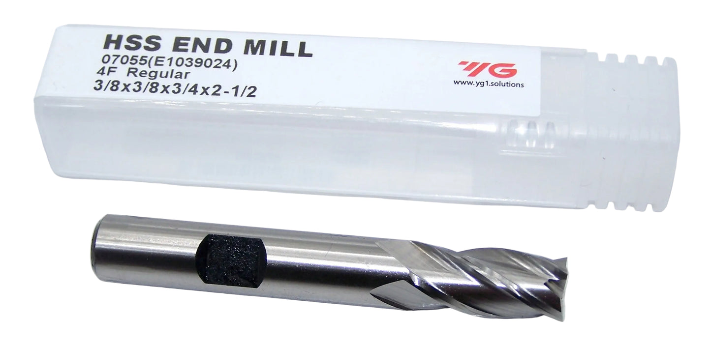 07055 YG1 3/8" HSS 4 Flute End Mill  .375" Diameter 0.750" Flute 2.50" Length .375" Shank
