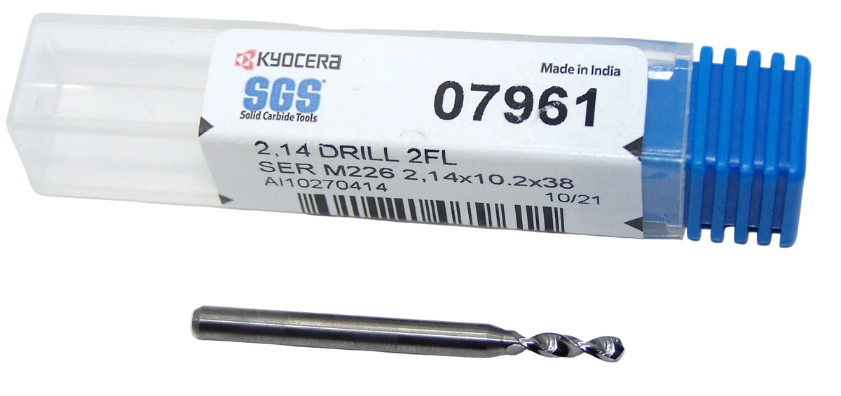 07961 SGS 2.14mm Carbide Drill 2 Flute Long Flute 0.0843" Diameter .400" Flute 1.50" Length .118 Shank 130° Point M226