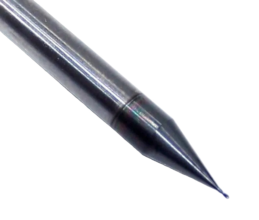 080-0100L90 Kyocera 0.0100" Carbide Drill 2 Flute AlTiN Coated 90° Point Angle 0.0100" Diameter 0.0350" Flute 1.5" Length 0.125" Shank