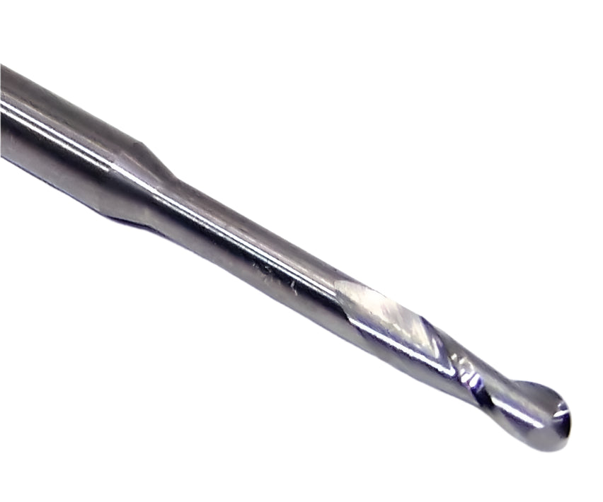 09339 Kyocera SGS 0.0900" Carbide 2 Flute End Mill .720" Extended Reach Ball End 0.0900" Diameter 0.270" Flute 2" Length 0.125" Shank