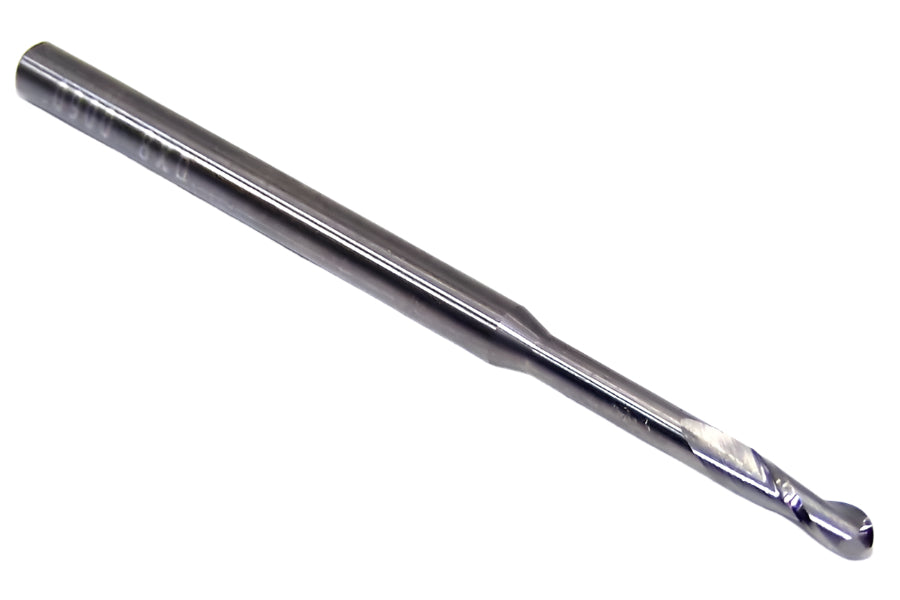 09339 Kyocera SGS 0.0900" Carbide 2 Flute End Mill .720" Extended Reach Ball End 0.0900" Diameter 0.270" Flute 2" Length 0.125" Shank