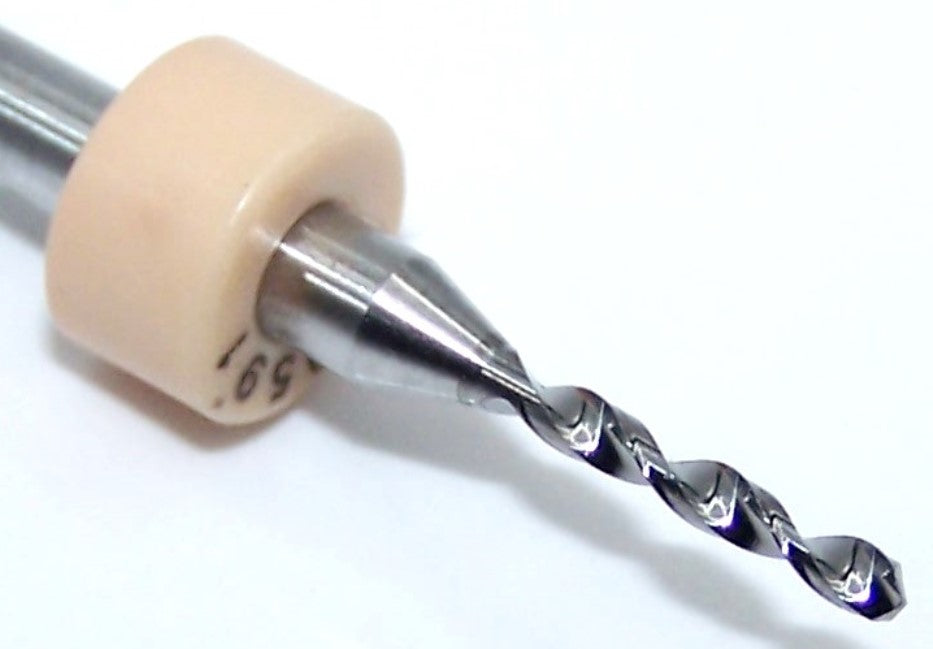100.0591.400 Kyocera 1.50mm Carbide 2 Flute Drill PCB Type .0591" Diameter .400" Flute 1.50" Length .125" Shank 130° Point