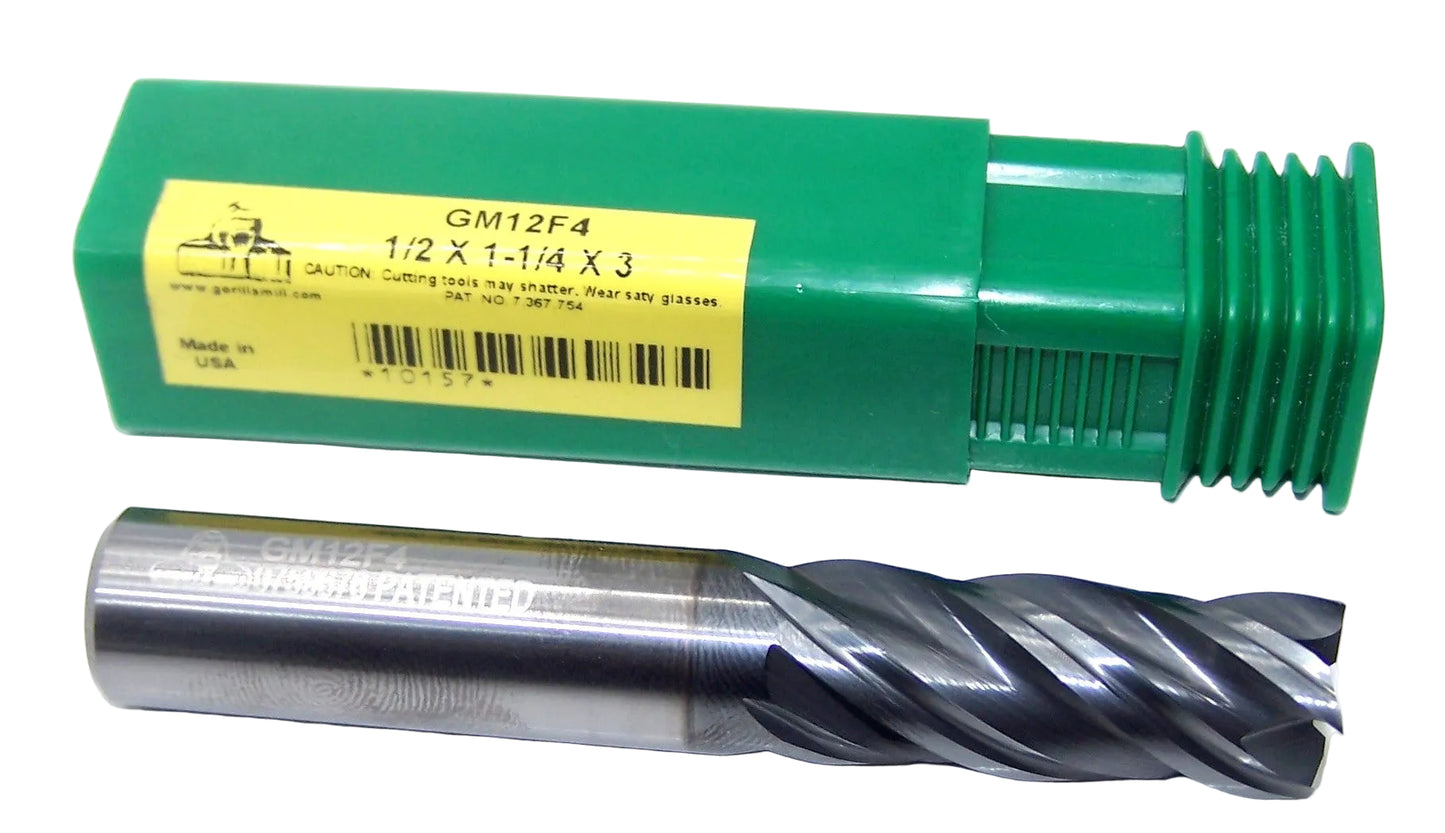 10157 Gorilla Mill 1/2" Carbide 4 Flute End Mill SQ .500" Diameter 1.25" Flute 3" Length .500" Shank  GMX-35 Coat