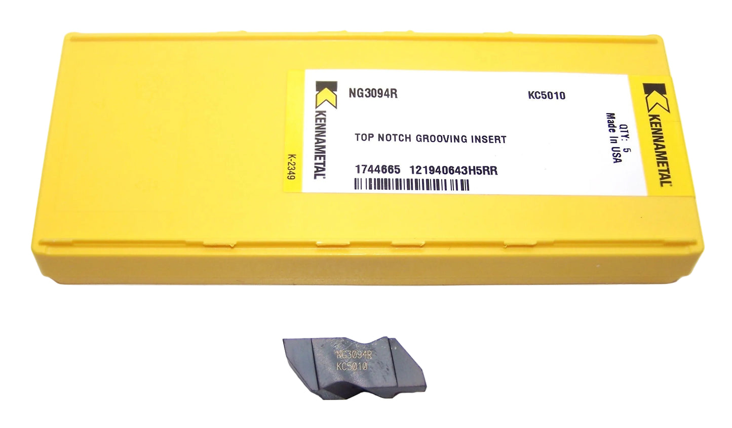 NG3094R KC5010 Kennametal Top Notch Grooving Insert Long Reach .094" Width Size 3 - 1744665 - Pack of 5