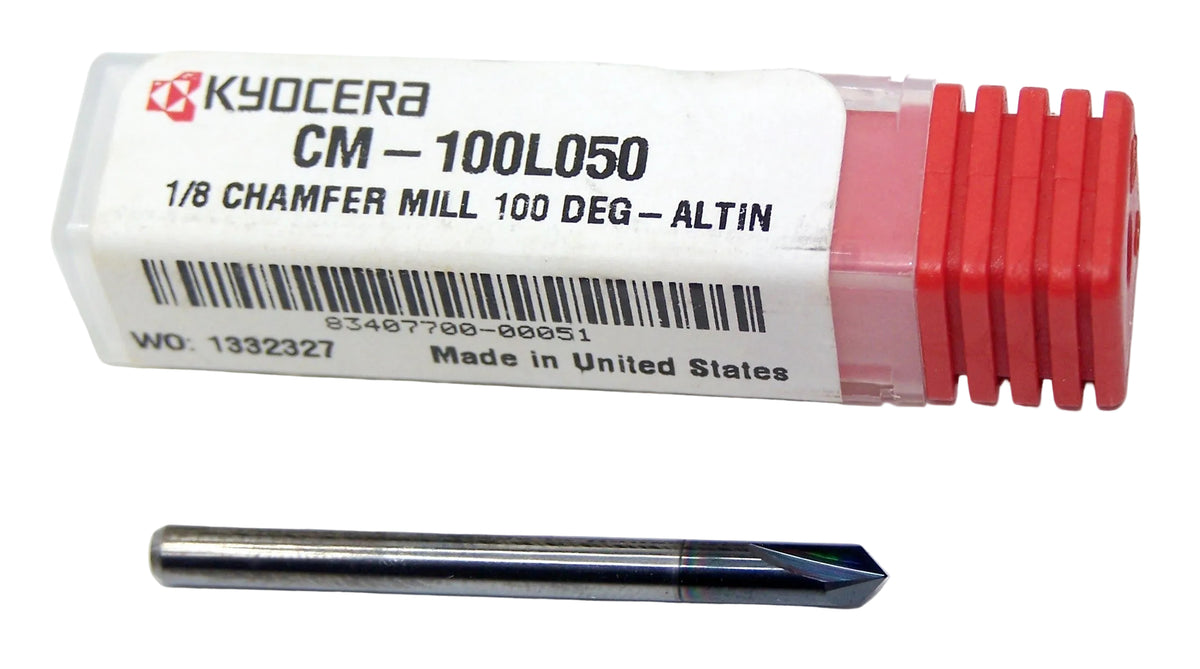 CM-100L050 Kyocera Microtools 100° AlTiN Coated Chamfer Mill 0.125" Diameter 0.50" Flute 1.5" Length 0.125" Shank