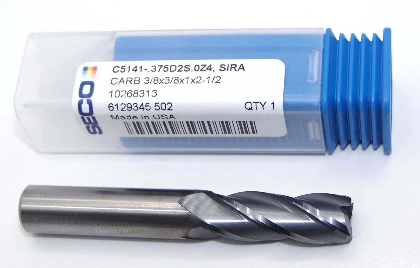 10268313 Seco 3/8" Carbide 4 Flute End Mill Square TiAlN .375" Diameter 1.00" Flute 2.50" Length .375" Shank C5141-.375D2S.0Z4 SIRA