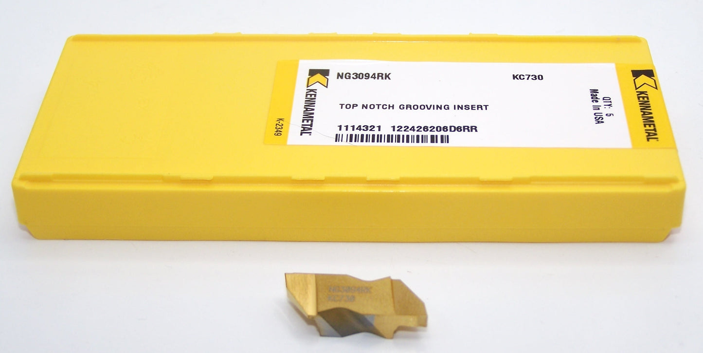 NG3094RK KC730 Kennametal Top Notch Grooving Insert Right Hand Long Reach .094" Width Size 3 - 1114321 - Pack of 5
