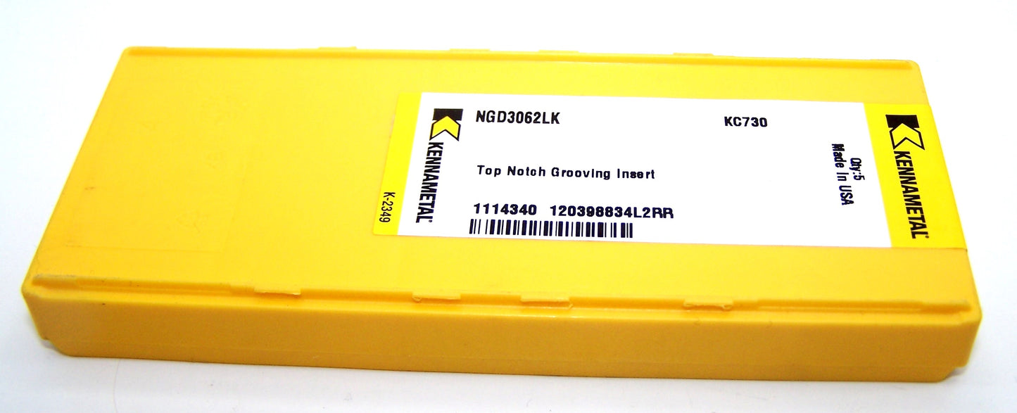 NGD3062LK KC730 Kennametal Top Notch Grooving Insert Long Reach .062" Width Size 3 - 1114340 - Pack of 5