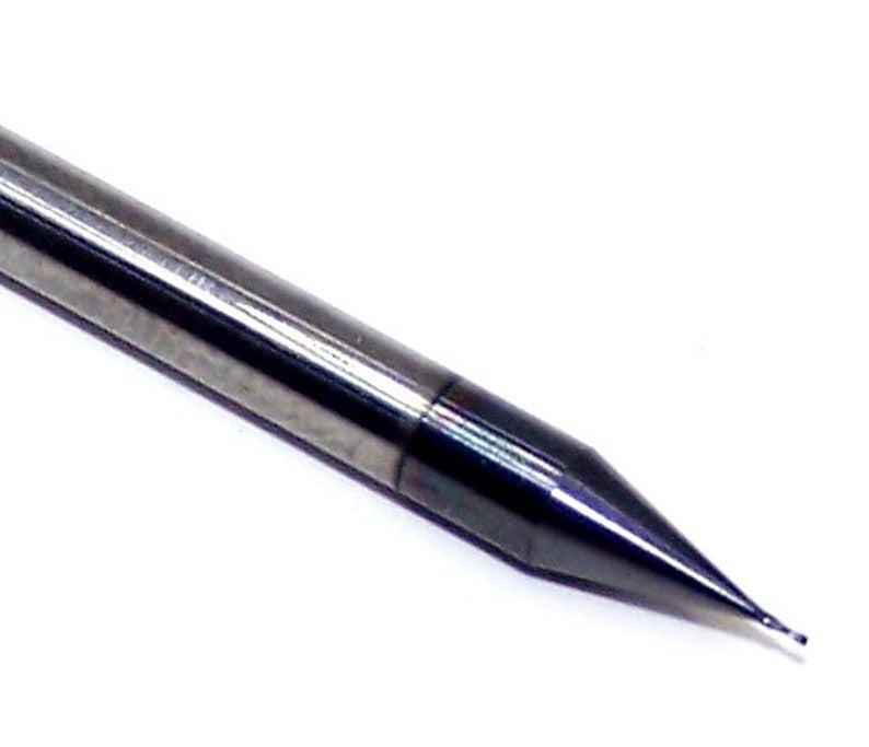 1610-0110L033 Kyocera .0110" Carbide 2 Flute End Mill AlTiN Coated .0110" Diameter .033" Flute Length 1.50" Length .125" Shank