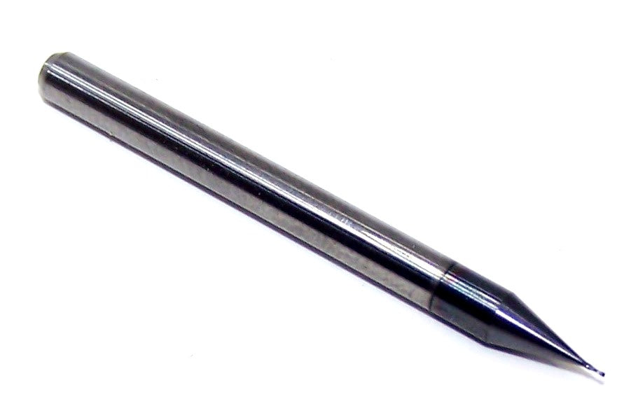 1610-0110L033 Kyocera .0110" Carbide 2 Flute End Mill AlTiN Coated .0110" Diameter .033" Flute Length 1.50" Length .125" Shank