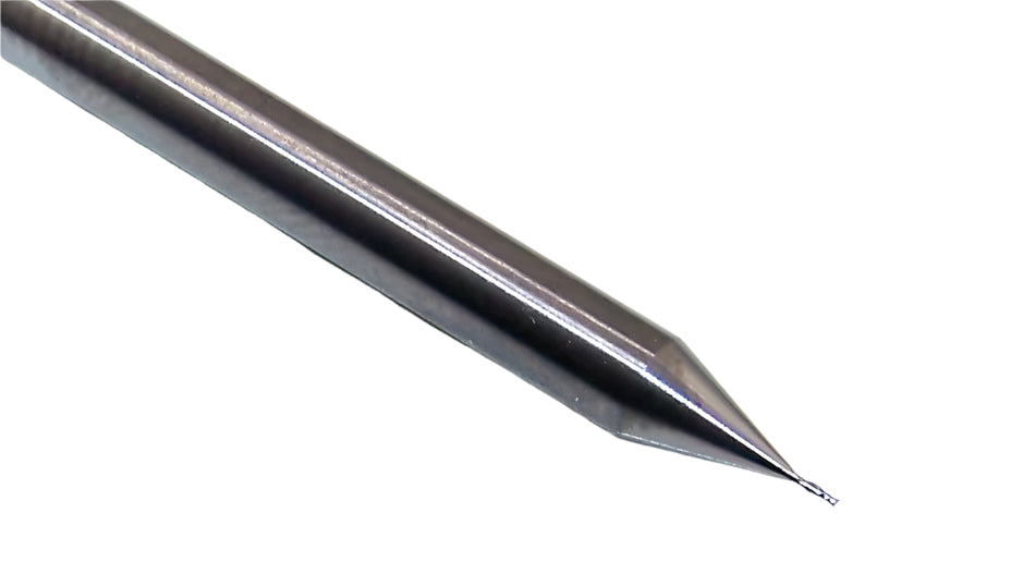 1610-0130.039 Kyocera .0130" Carbide 2 Flute End Mill .0130" Diameter .039" Flute Length 1.50" Length .125" Shank