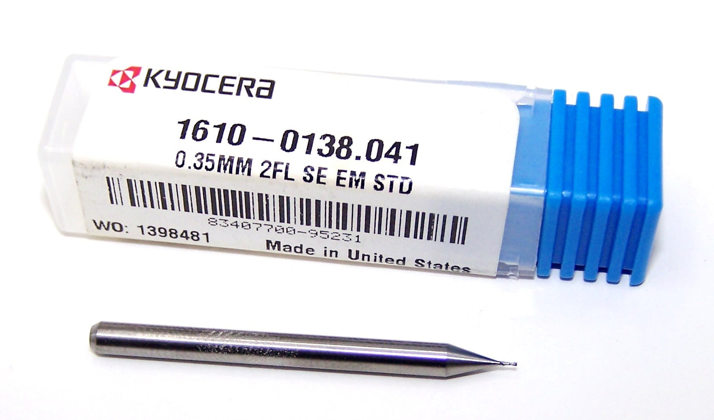 1610-0138.041 Kyocera 0.35mm Carbide 2 Flute End Mill 0.0138" Diameter 0.0410" Flute 1.5" Length 0.1181" Shank