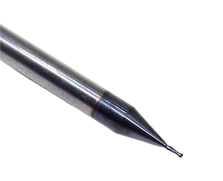 1610-0177L053 Kyocera 0.45mm Carbide 2 Flute End Mill ALTiN Coated 0.0177" Diameter 0.0530" Flute 1.5" Length 0.1181" Shank