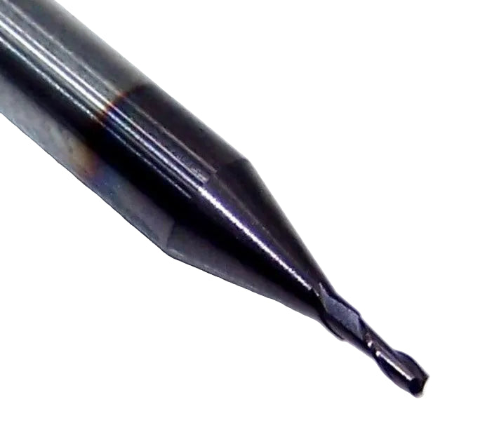 1612-0312L093CR Kyocera 1/32" Carbide 2 Flute End Mill 0.005" Radius AlTiN coated 0.0312" Diameter 0.093" Flute 1.5" Length 0.1250" Shank