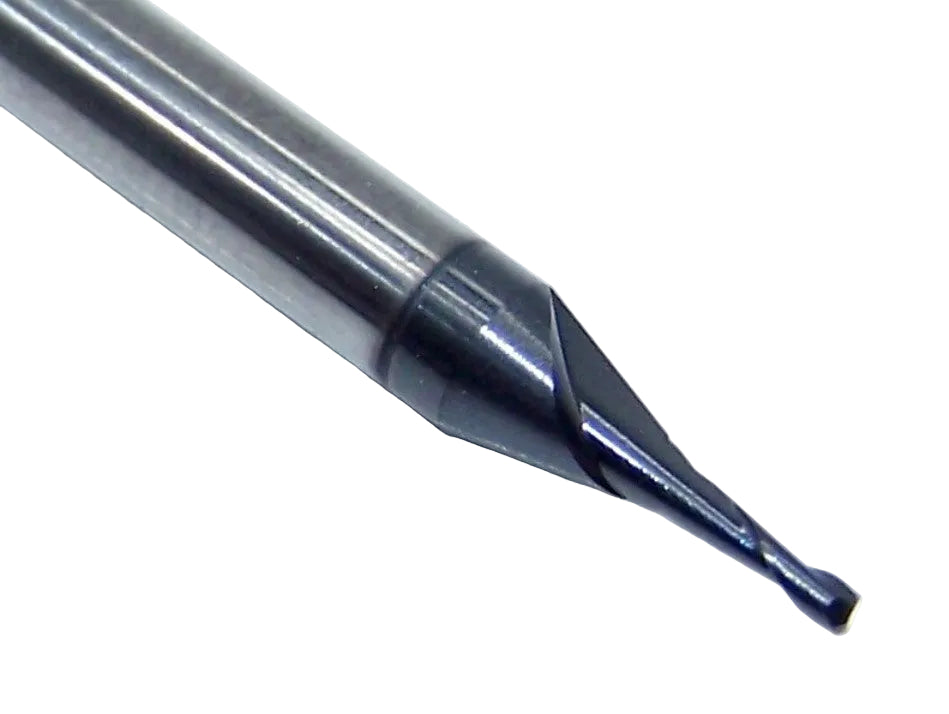 1612-0350L105CR Kyocera 0.035" Carbide 2 Flute End Mill 0.005" Radius ALTiN Coated 0.0350" Diameter 0.1250" Flute 1.5" Length 0.1250" Shank