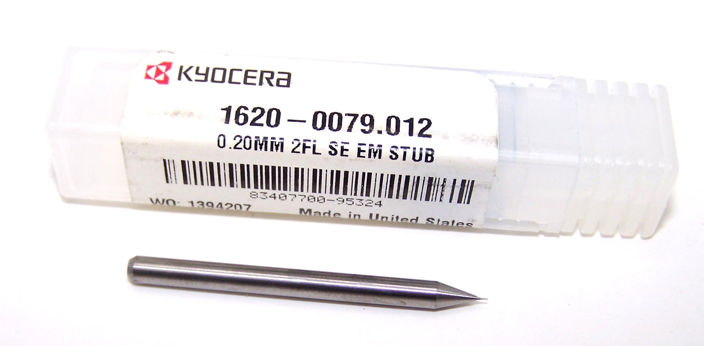 1620-0079.012 Kyocera 0.20mm Carbide 2 Flute End Mill 0.0079" Diameter 0.0120" Flute 1.5" Length 0.1181" Shank