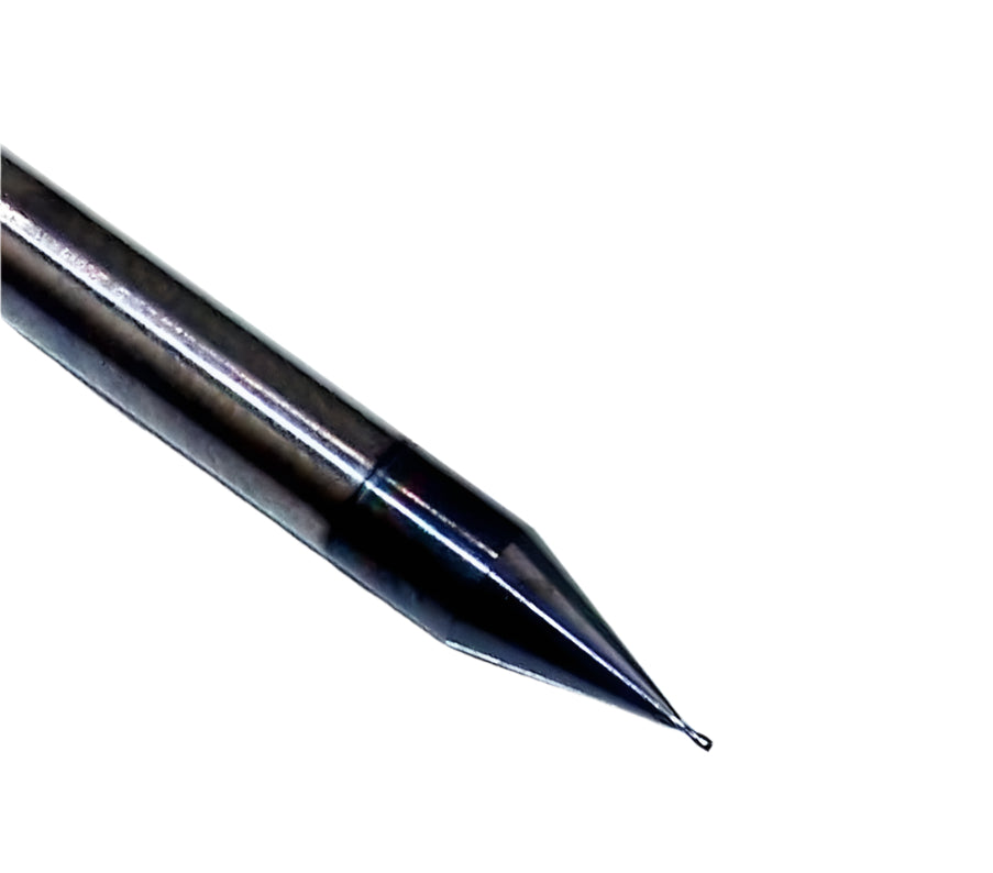 1620-0130L020 Kyocera 0.0130" Carbide 2 Flute End Mill ALTiN Coated 0.0130" Diameter 0.0200" Flute 1.5" Length 0.125" Shank