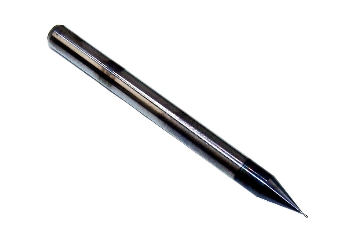 1620-0130L020 Kyocera 0.0130" Carbide 2 Flute End Mill ALTiN Coated 0.0130" Diameter 0.0200" Flute 1.5" Length 0.125" Shank