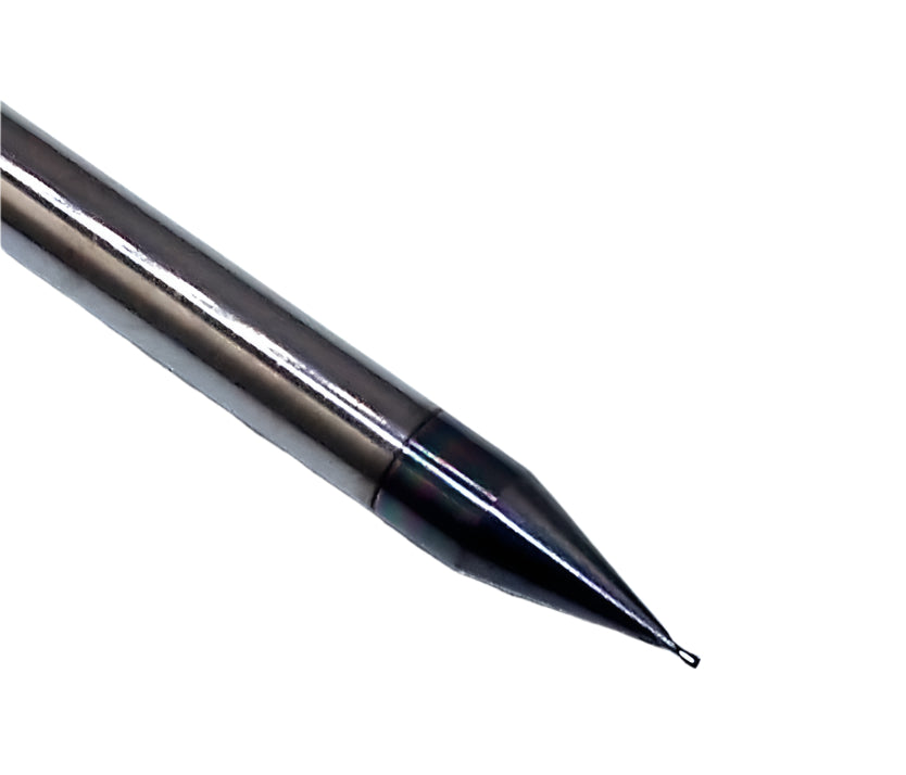 1620-0140L021 Kyocera 0.0140" Carbide 2 Flute End Mill ALTiN Coated 0.0140" Diameter 0.0210" Flute 1.5" Length 0.125" Shank