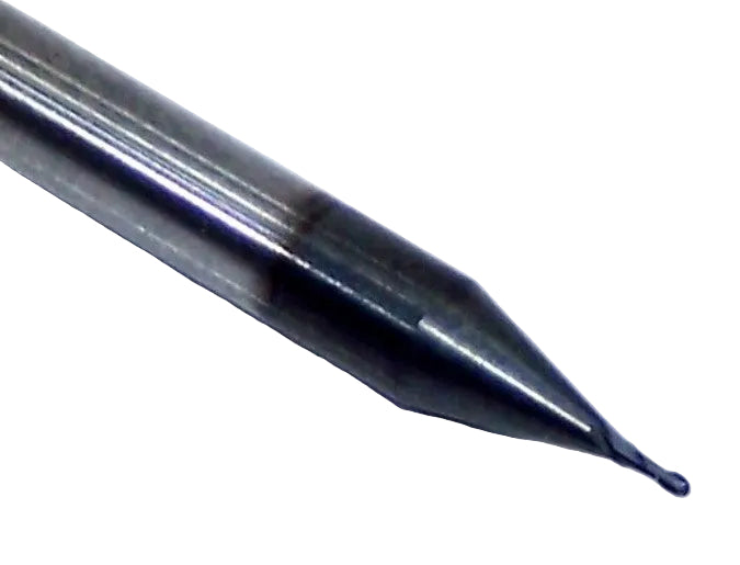 1625-0200D060 Kyocera 0.020" Carbide 2 Flute End Mill Ball End DLC Coated 0.0200" Diameter 0.0600" Flute 1.5" Length 0.125" Shank