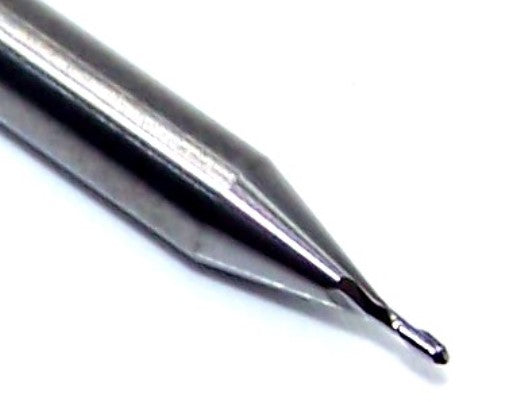 1625-0250.075 Kyocera 0.0250" Carbide 2 Flute End Mill Ball End 0.0250" Diameter 0.075" Flute 1.5" Length 0.125" Shank