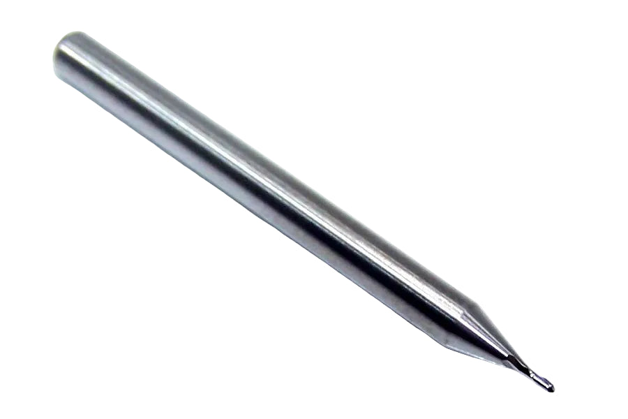 1625-0250.075 Kyocera 0.0250" Carbide 2 Flute End Mill Ball End 0.0250" Diameter 0.075" Flute 1.5" Length 0.125" Shank