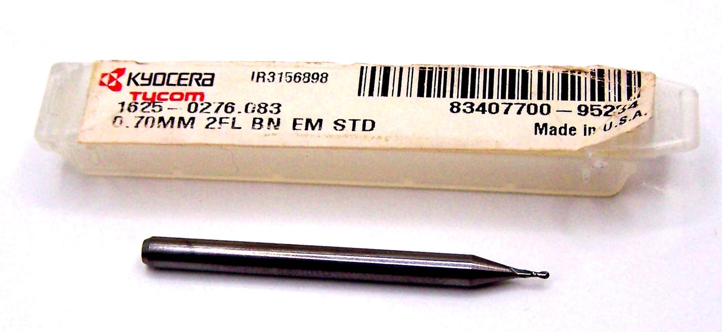 1625-0276.083 Kyocera Carbide 2 Flute Carbide Ball End Mill .0276" Diameter .083" Flute 1.50" Length .118" Shank