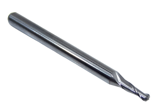1625-0750.225 Kyocera 0.0750" Carbide 2 Flute End Mill Ball End 0.0750" Diameter 0.225" Flute 1.5" Length 0.125" Shank