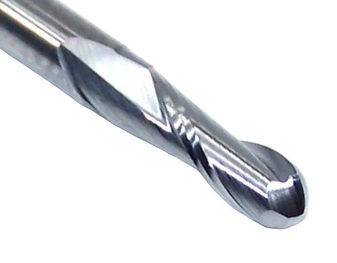 1625-1181.355 Kyocera 0.1181" Carbide 2 Flute End Mill Ball End 0.1181" Diameter 0.355" Flute 1.5" Length 0.125" Shank