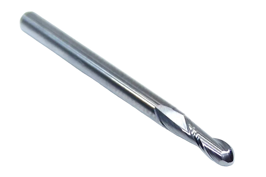 1625-1181.355 Kyocera 0.1181" Carbide 2 Flute End Mill Ball End 0.1181" Diameter 0.355" Flute 1.5" Length 0.125" Shank