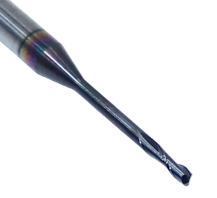 1640-0500L500 Kyocera 0.0500" Carbide 2 Flute End Mill .500" Extended Reach ALTiN Coated 0.0500" Diameter 0.150" Flute 1.50" Length 0.125" Shank