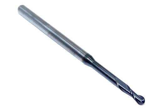 1645-0900L750 Kyocera 0.0900" Carbide 2 Flute End Mill .750" Extended Reach Ball End ALTiN Coated 0.0900" Diameter 0.270" Flute 1.5" Length 0.125" Shank