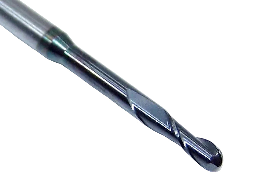 1645-0950L750 Kyocera 0.0950" Carbide 2 Flute End Mill Extended Reach Ball End ALTiN Coated 0.0950" Diameter 0.750" Flute 2" Length 0.125" Shank