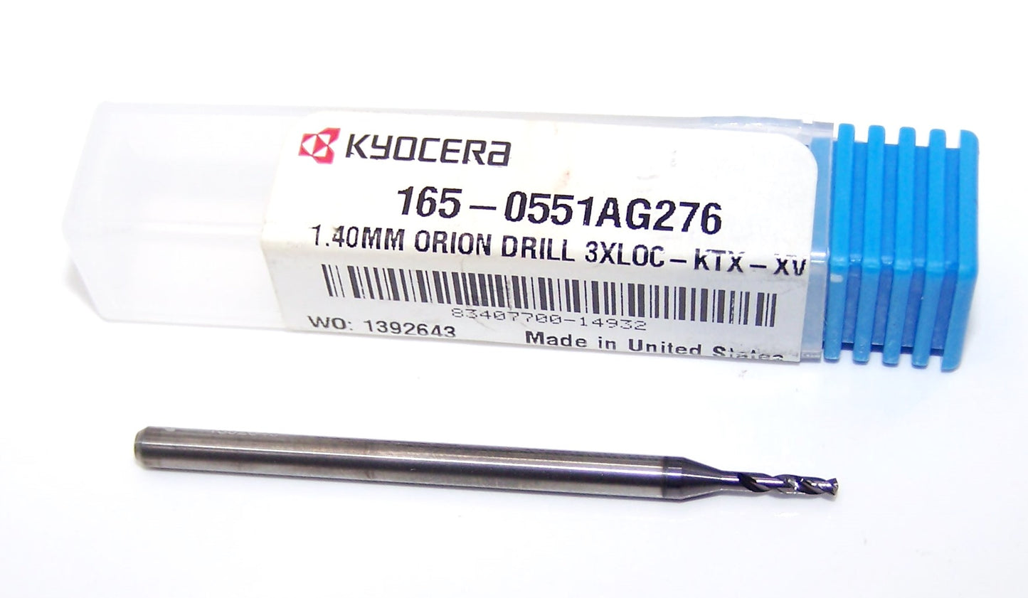 165-0551AG276 Kyocera 1.40mm Carbide 2 Flute Drill High Performance .0551" Diameter .165" Flute 1.97" Length .118" Shank Coated