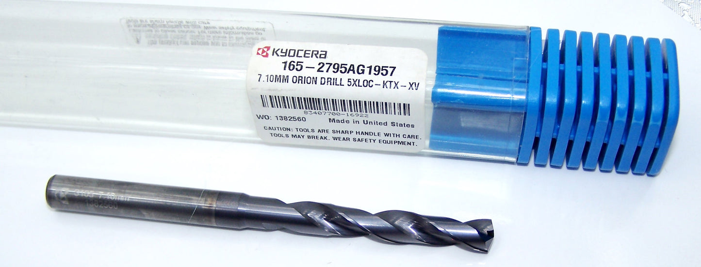 165-2795AG1957 Kyocera 7.10mm Carbide 2F Drill High Performance .2795" Diameter 1.957" Flute 3.94" Length .315" Shank Coated