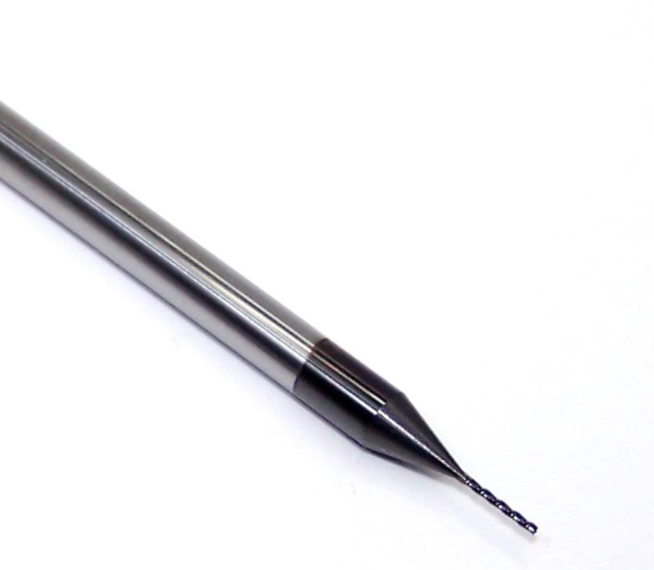 1710-0200D160 Kyocera 0.0200" Carbide 3 Flute End Mill DLC Coated 0.0200" Diameter 0.160" Flute 2.5" Length 0.125" Shank