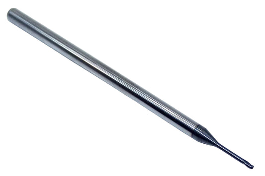 1755-0400L325 Kyocera 0.0400" Carbide 3 Flute End Mill Extended Reach Ball End ALTiN Coated 0.0400" Diameter 0.325" Flute 2.5" Length 0.125" Shank