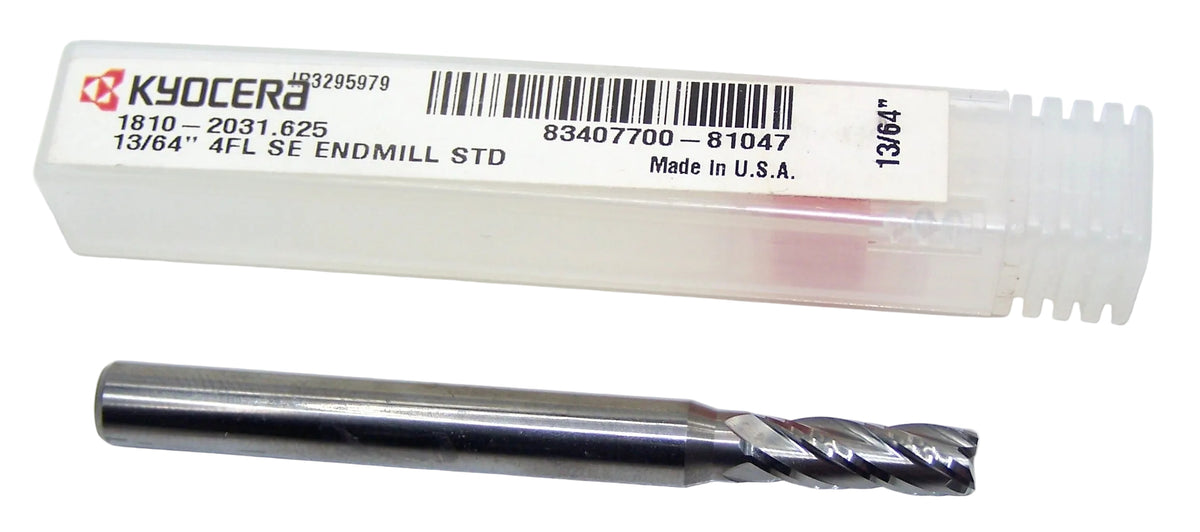 1810-2031.625 Kyocera 13/64" Carbide 4 Flute End Mill 0.2031" Diameter 0.625" Flute 2.50" Length 0.25" Shank