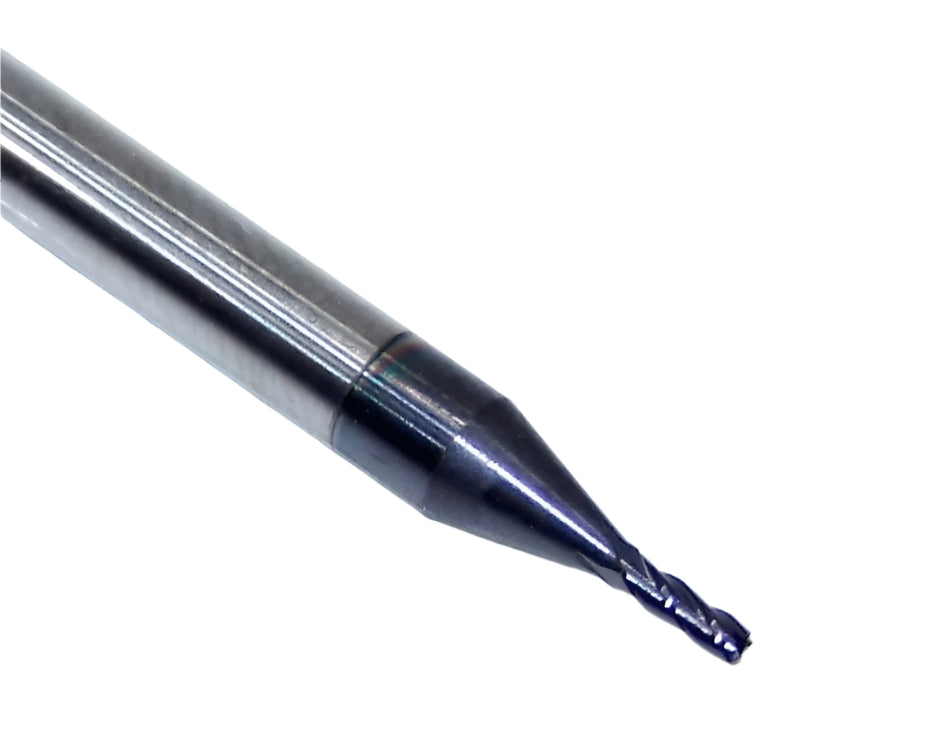 1813-0400L120CR Kyocera 0.040" Carbide 4 Flute End Mill 0.010" Radius ALTiN Coated 0.0400" Diameter 0.120" Flute 1.5" Length 0.1250" Shank