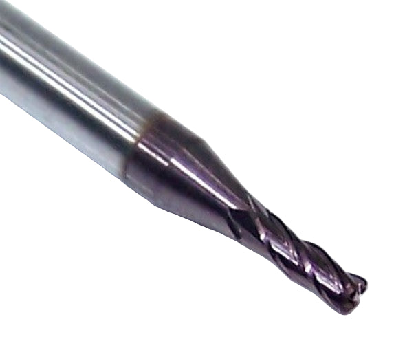 1813-0650L195CR Kyocera 0.065" Carbide 4 Flute End Mill 0.010" Radius ALTiN Coated 0.0650" Diameter 0.1250" Flute 1.5" Length 0.1250" Shank