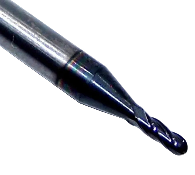 1825-0530L159 Kyocera 0.0530" Carbide 4 Flute End Mill Ball End AlTiN Coated 0.0530" Diameter 0.159" Flute 1.50" Length 0.125" Shank