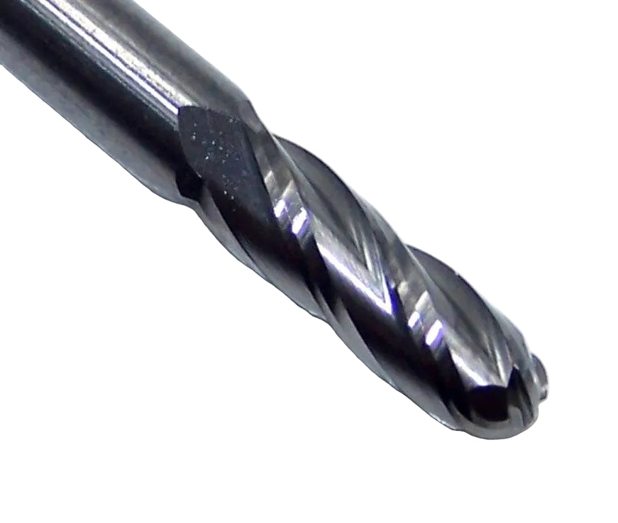 1825-1181.355 Kyocera 3.00mm Carbide 4 Flute End Mill Ball End Bright 0.1181" Diameter 0.355" Flute 1.5" Length 0.125" Shank
